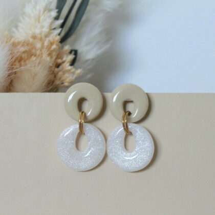 Boucles Mia - Beige & blanc pailleté