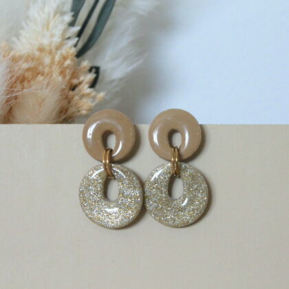 Boucles Mia - Taupe & doré pailleté