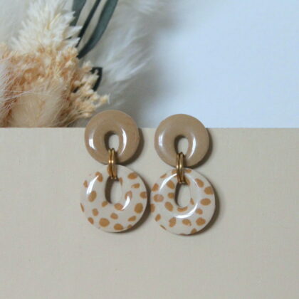 Boucles Mia - Taupe & beige à pois