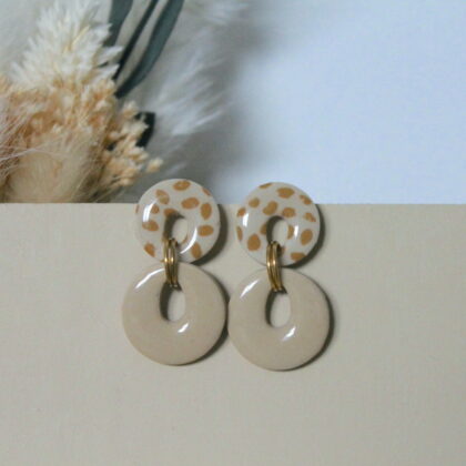 Boucles Mia - Beige à pois