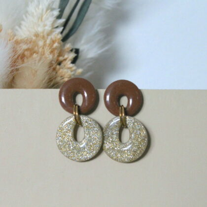 Boucles Mia - Marron & doré pailleté